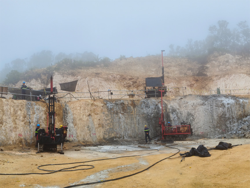 MEGA Philippines crew operating drilling rigs for wind turbine foundation drilling and grouting